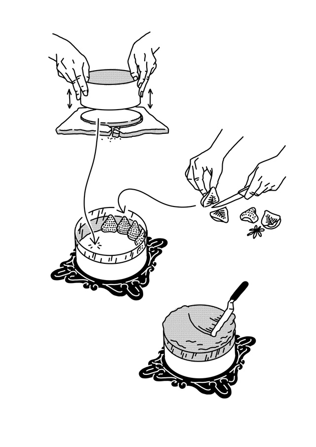 drawing of instructions to make a cake