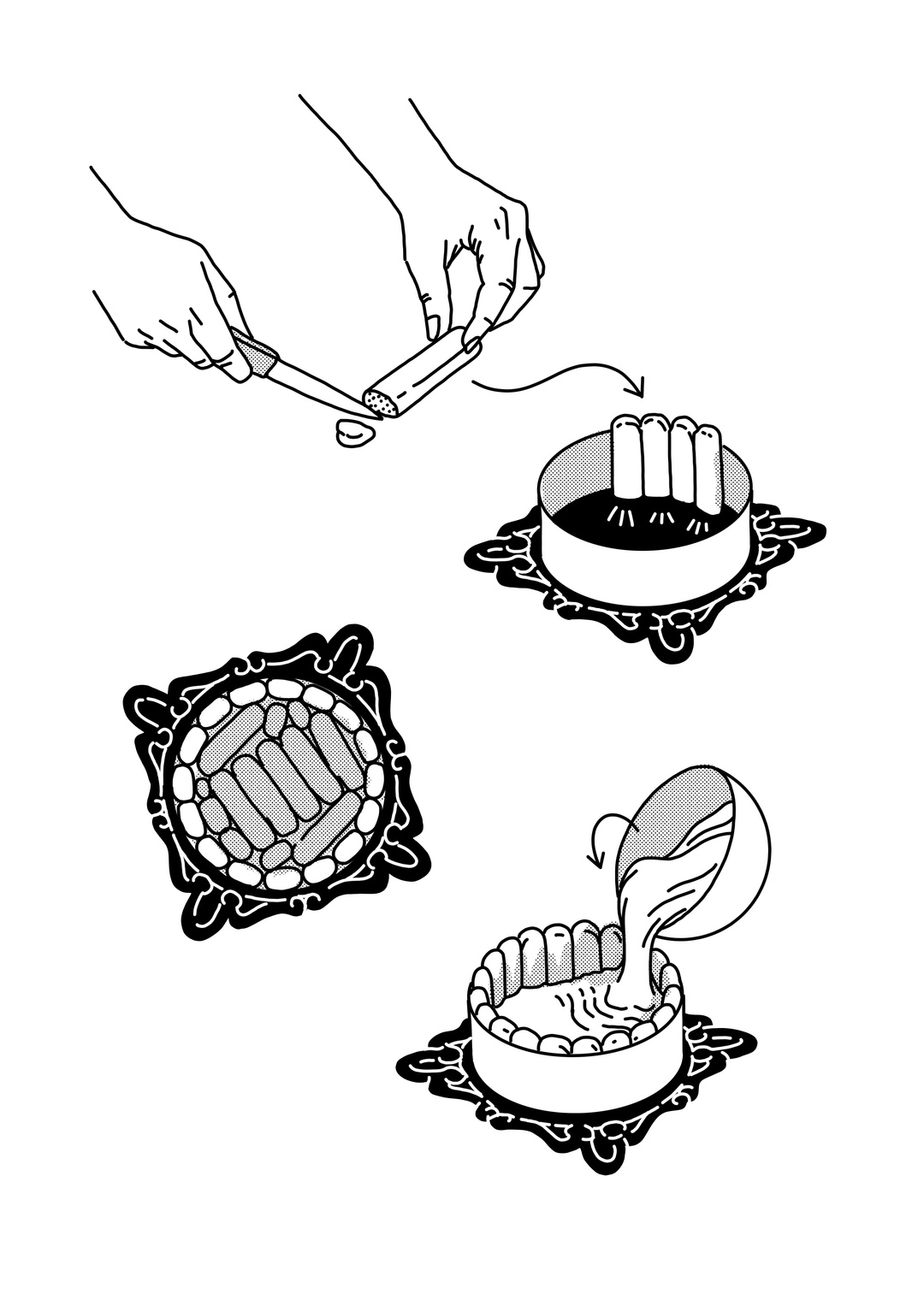 drawing of instructions to make a cake